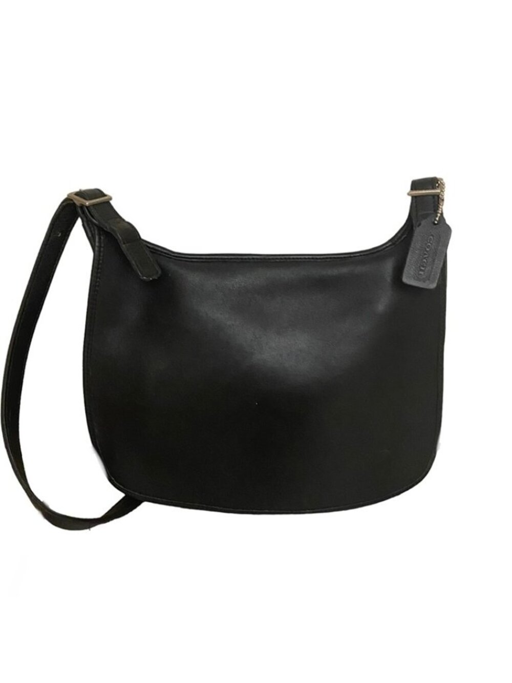 Coach Black Vintage Leather Crossbody Saddle Bag With Adjustable Strap And Tag